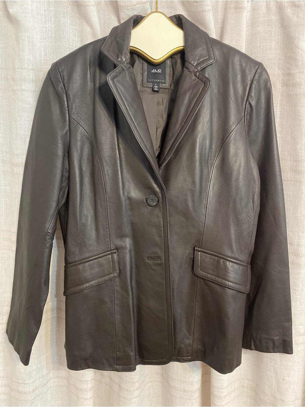 Rare Discontinued JLC New York Brown Genuine Leather Blazer - L - Y2K 90’s